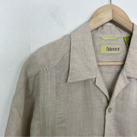 Cubavera Button Up Linen Blend Camp Beige Short Sleeve Quad Pocket Shirt XLT - Picture 3 of 13